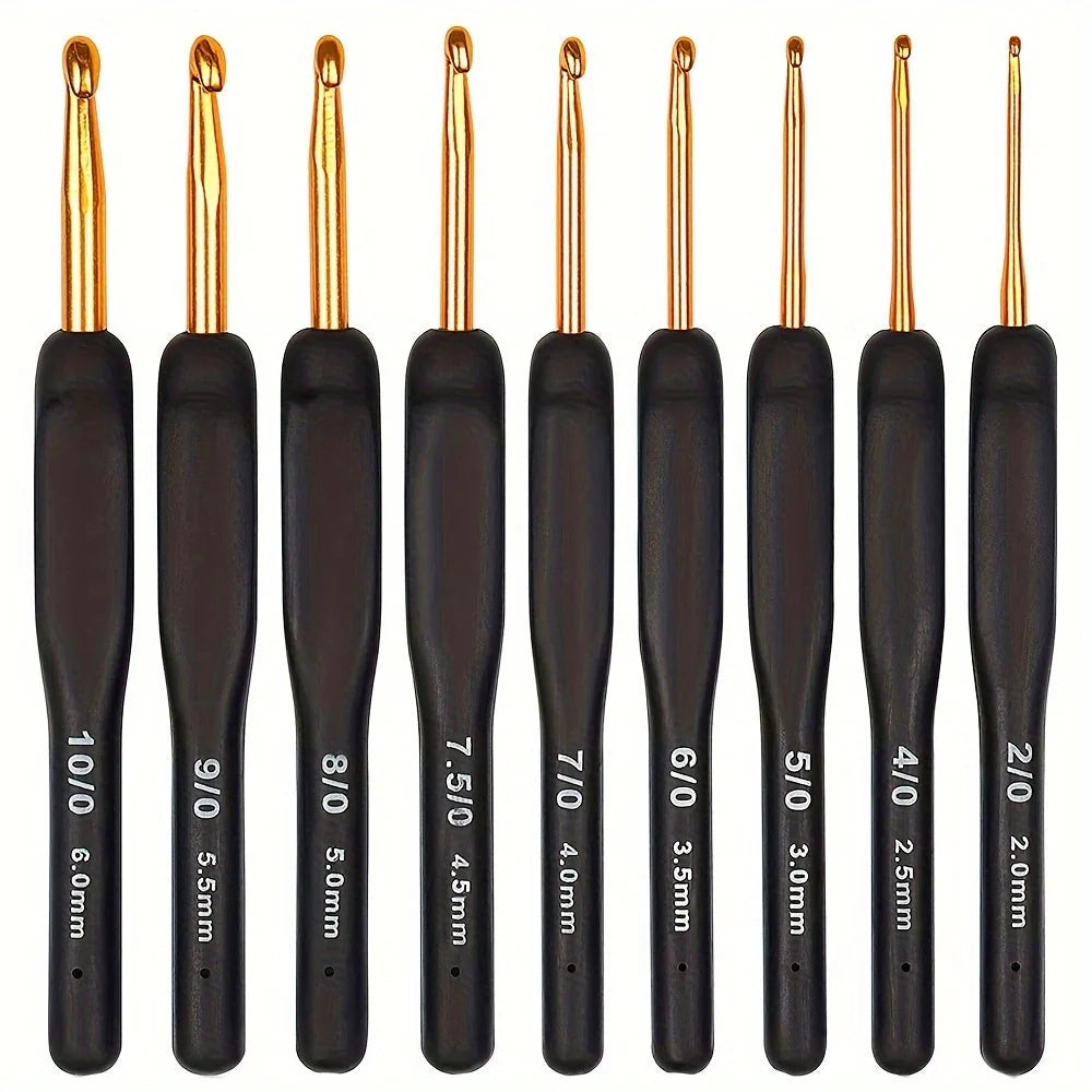 9pcs colorful soft handle crochet hook set with black grip handles crochet needles for yarn knitting amigurumi and DIY crafts