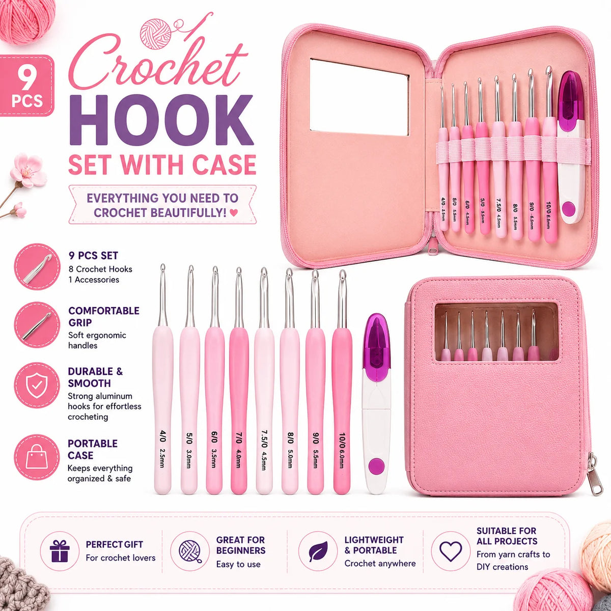 9 Pcs Crochet Hook Set with Case for Crochet Projects