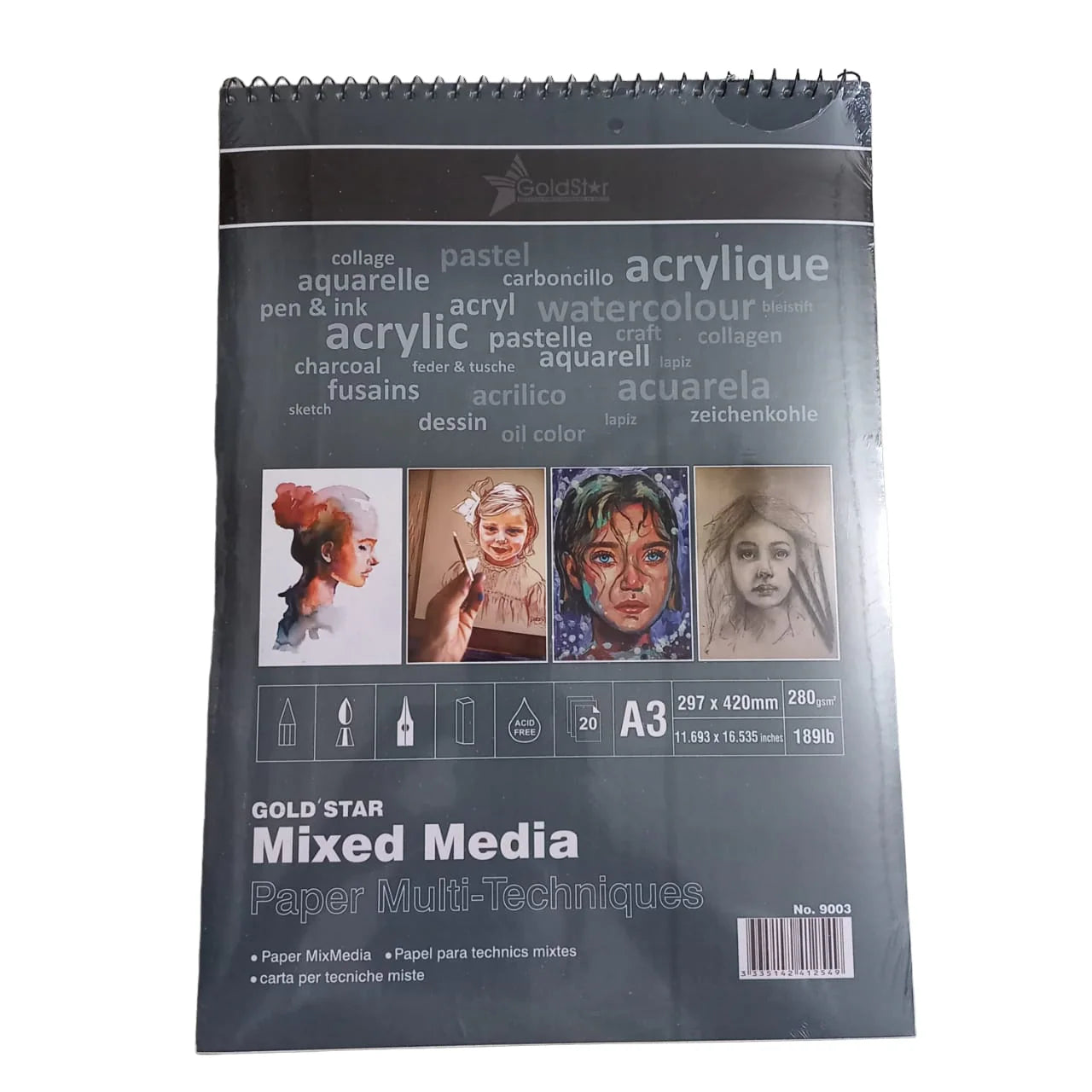 Gold Star Mix Media Pad A3 size for watercolor, acrylic, markers, and mixed media art