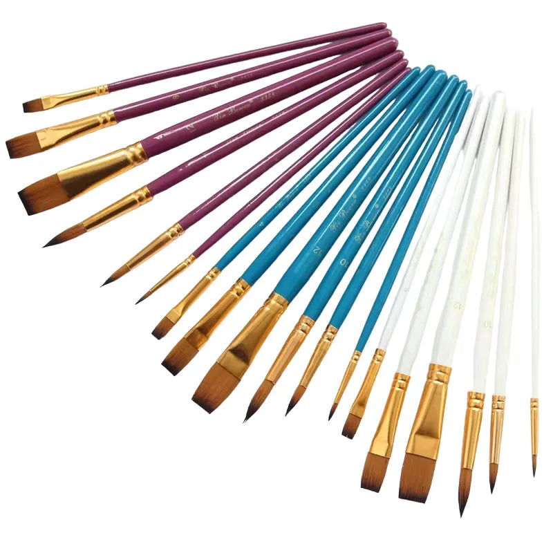 Pack of 6 paint brushes with 3 round and 3 flat tips for acrylic, oil, watercolor and base painting