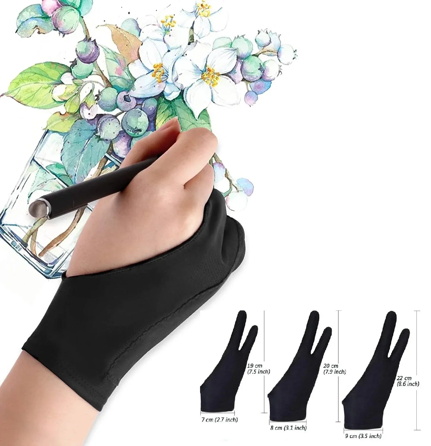 Artist two finger drawing glove for smudge free sketching and digital drawing