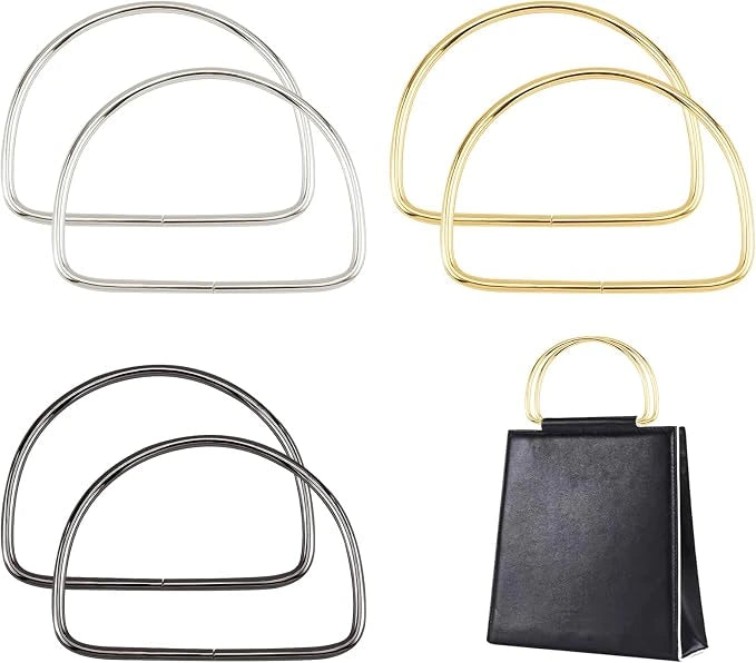 Metal D-shaped bag handles for handmade handbags, crochet bags, and DIY bag making