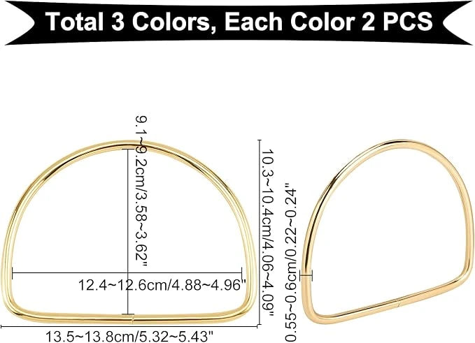 Metal D-shaped bag handles for handmade handbags, crochet bags, and DIY bag making