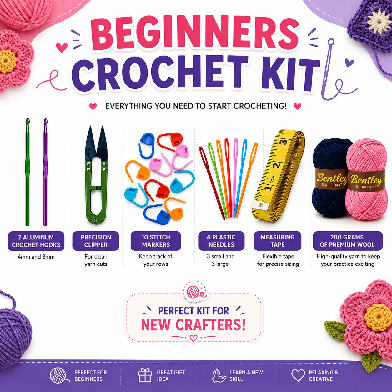 Beginner Crochet Kit Complete Starter Set for Learning Crochet