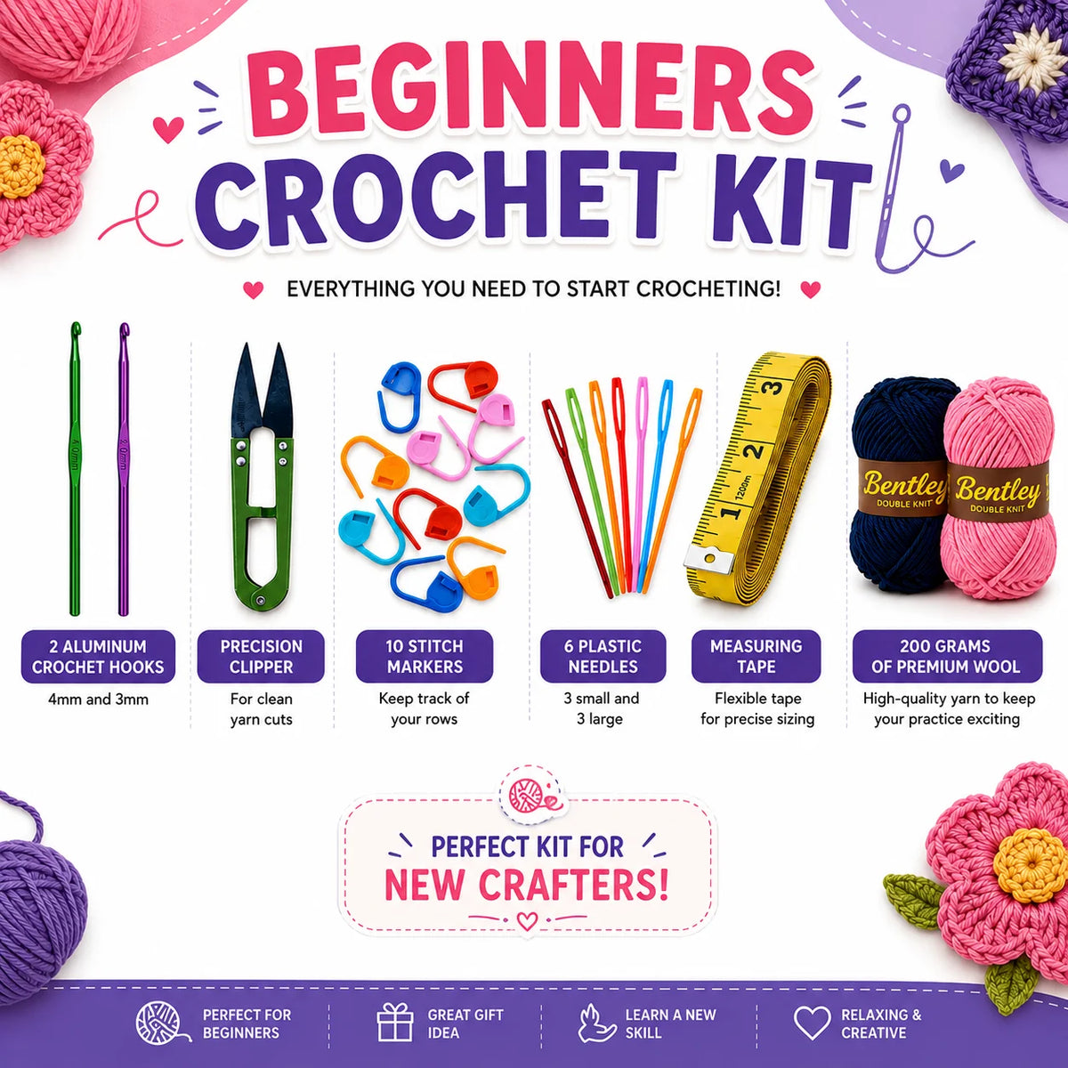 Beginner Crochet Kit Complete Starter Set for Learning Crochet