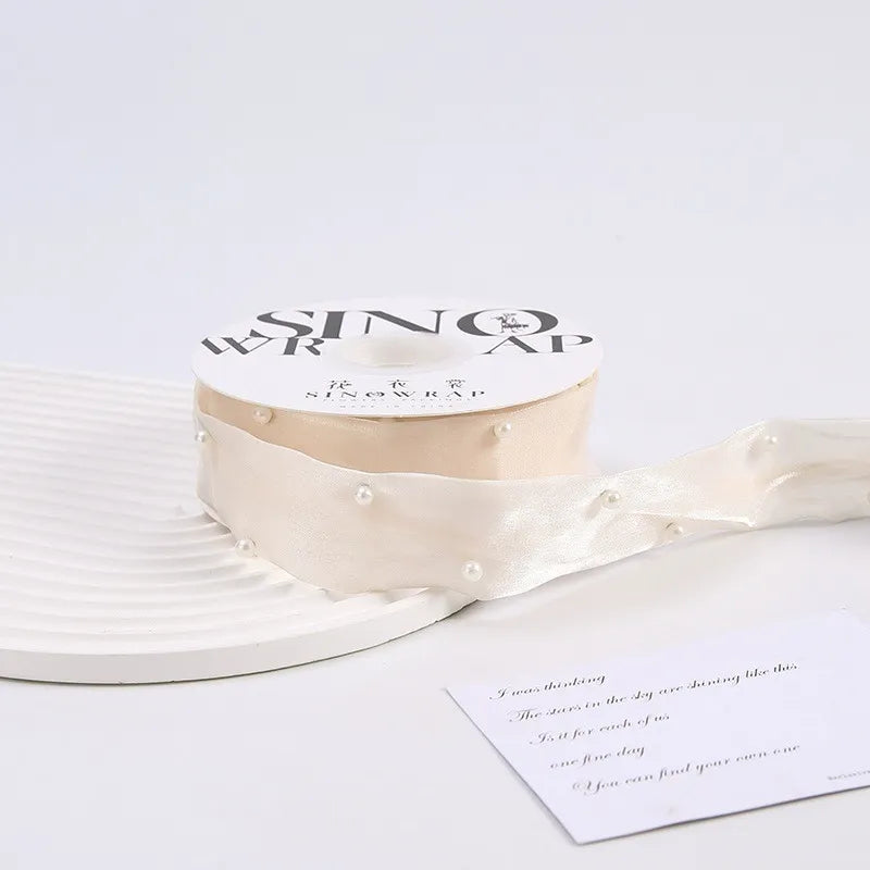 Fabric gift wrapping ribbon with pearl 1.5 inch x 4.5 yard for gifts and decoration