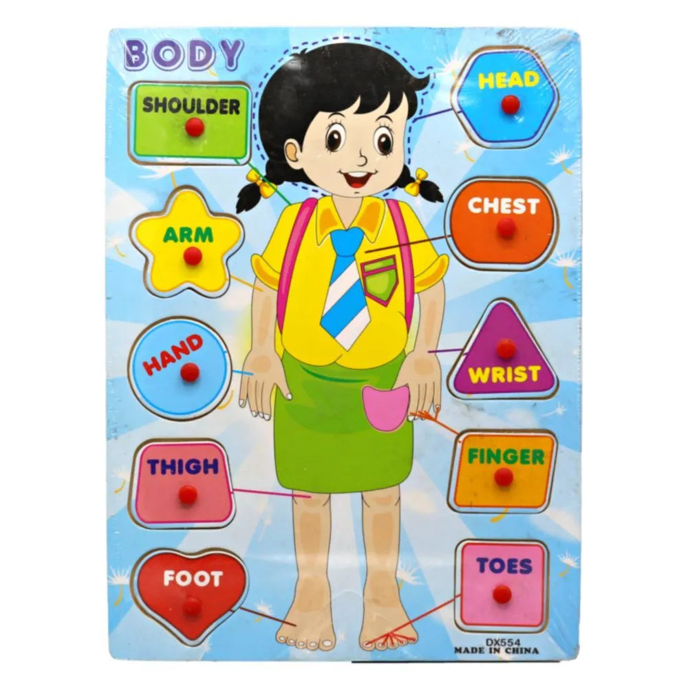 Body parts wooden peg puzzle board educational toy for toddlers and kids learning human body and motor skills