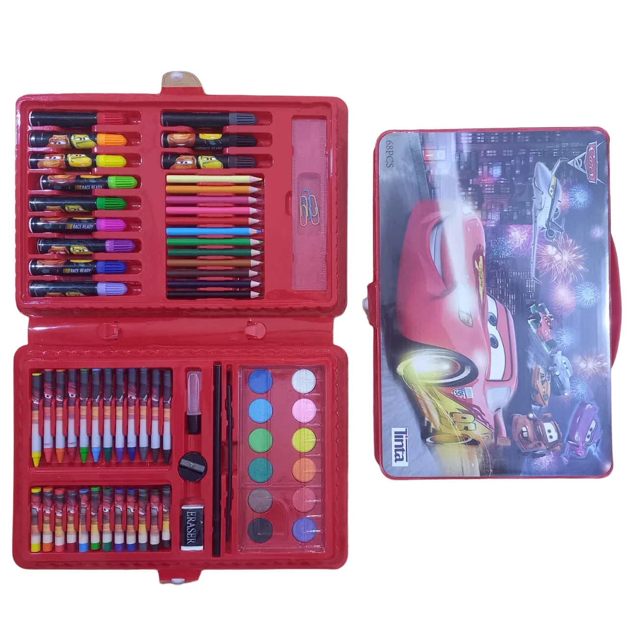68-piece car multi-colour craft set with button box, perfect for DIY projects and creative activities