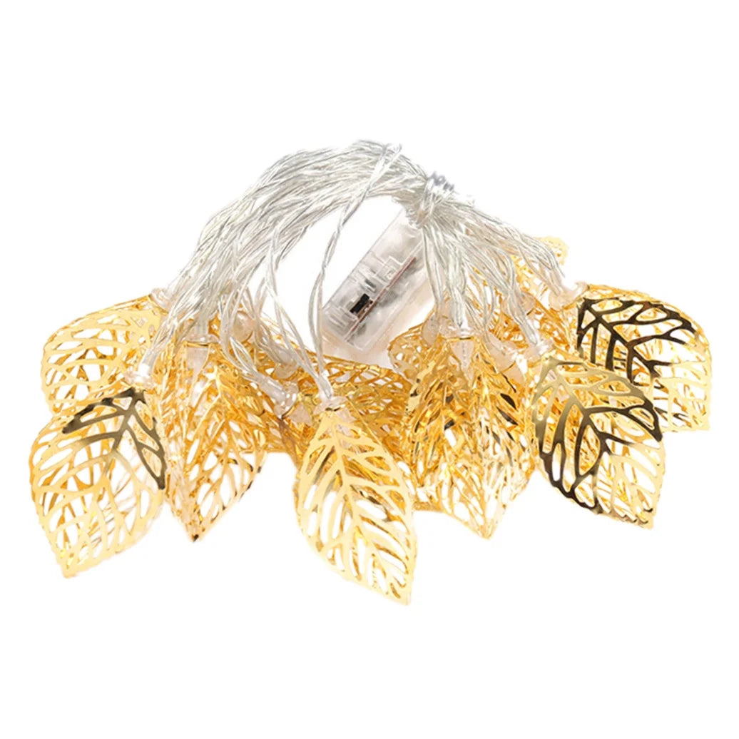 Electric operated golden leaf LED metal string lights for Ramadan festival and home decoration
