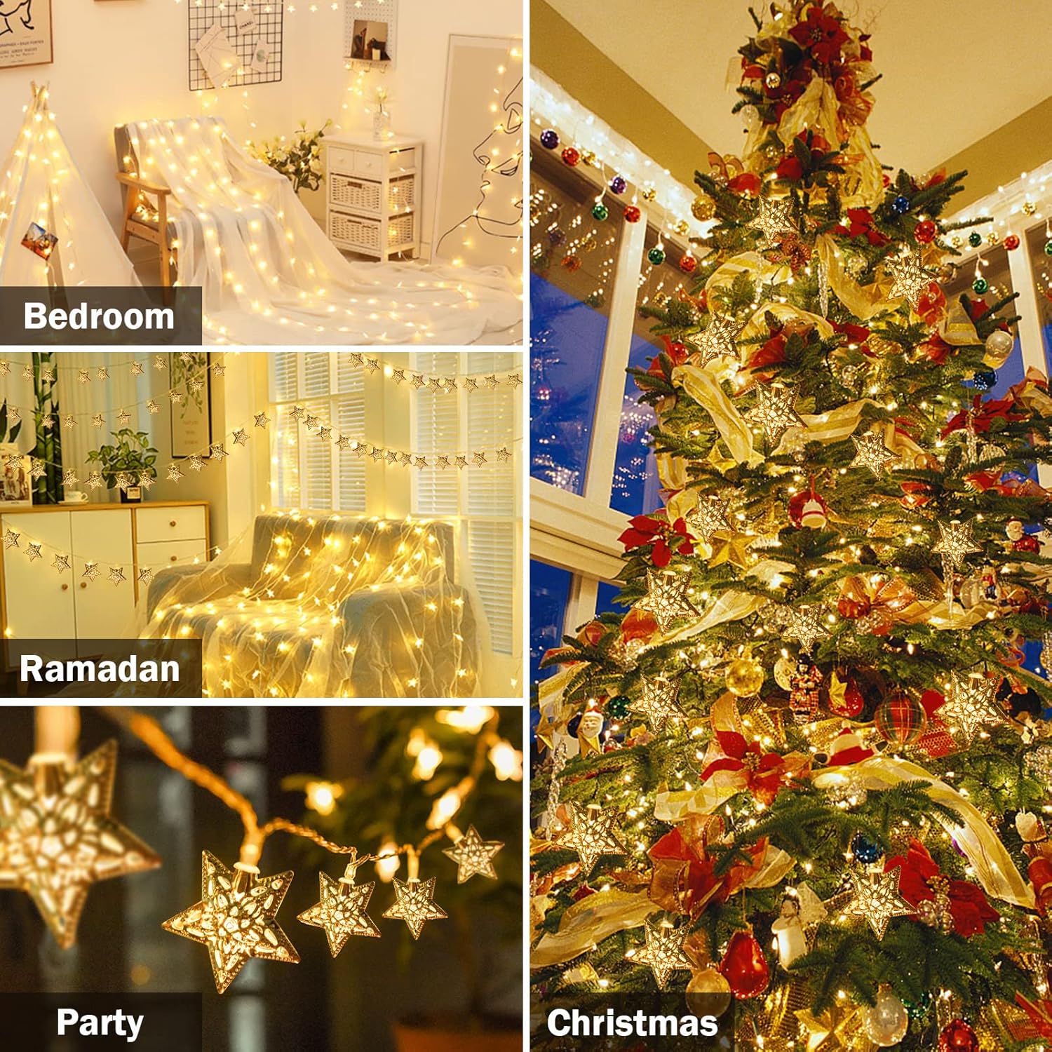 Electric operated golden star LED metal string lights for Ramadan festival and home decoration