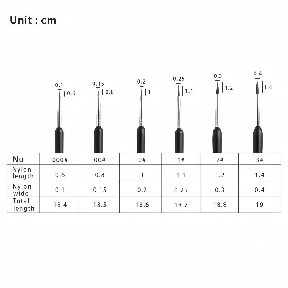 Keep Smiling 6pcs detail paint brushes nylon hook line pens for acrylic and watercolor painting