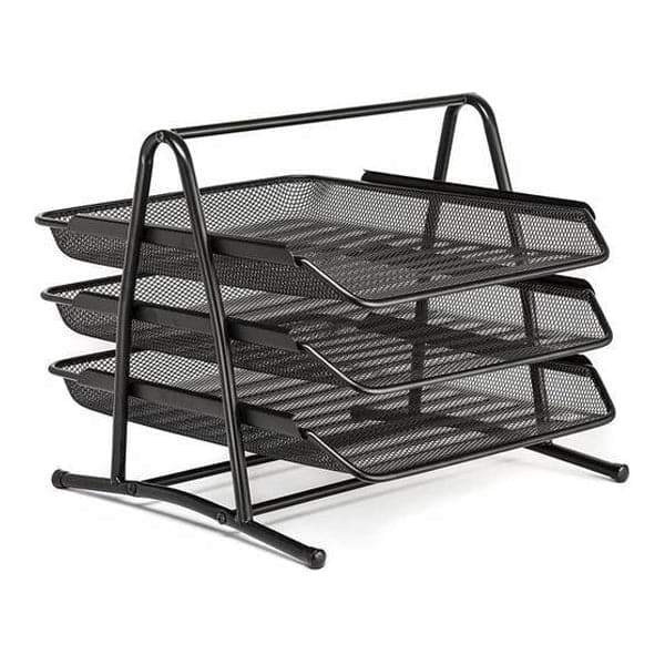Black heavy duty metal 3 tier desktop document letter tray organizer