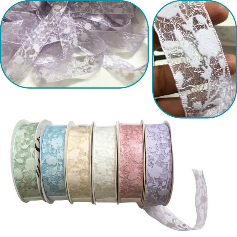 9-yard spray velvet printed lace ribbon roll, 3cm wide, for flower bouquets and gift wrapping