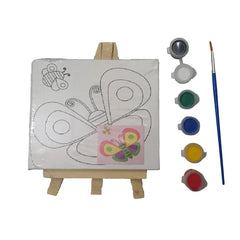 Imported 4x4 inches Different Printed outline Designs Canvas board with wooden stand easel and Acrylic Colours and a Paint Brush