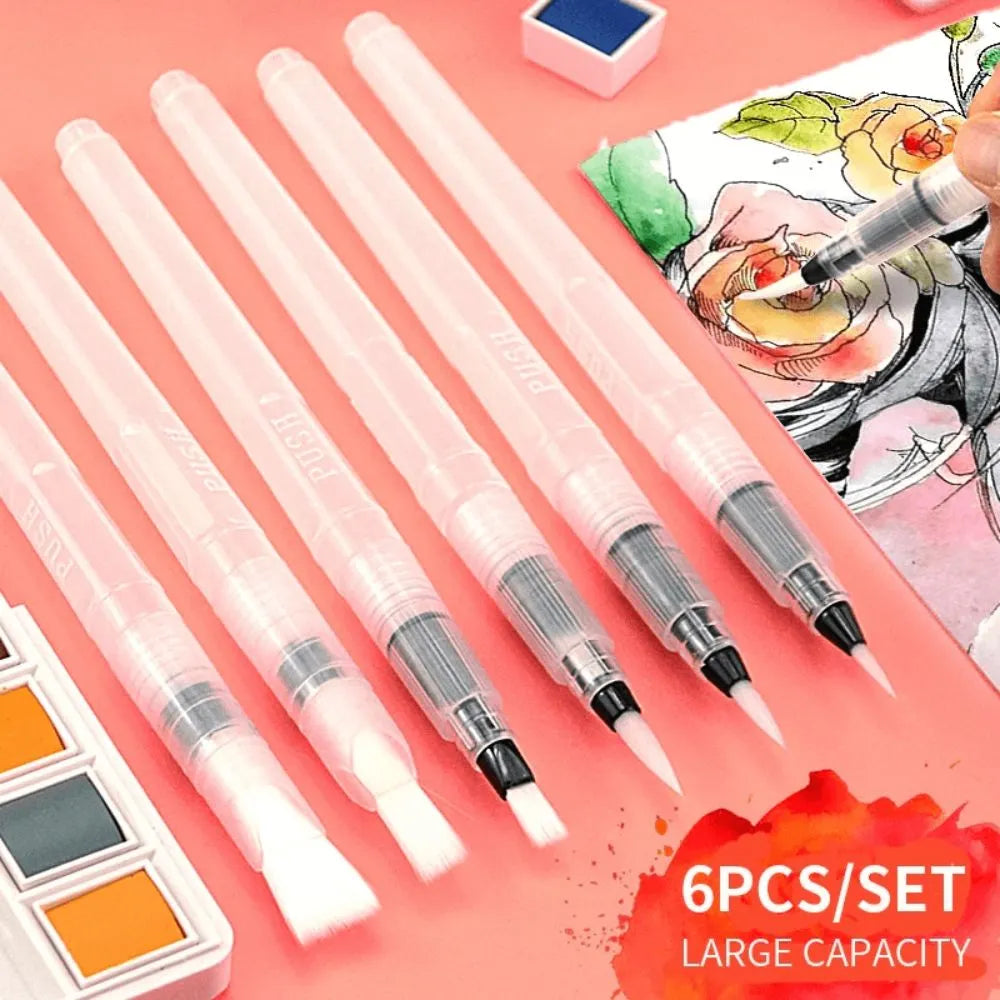 Watercolor brush pen refillable calligraphy drawing pen pack of 6 for painting and sketching