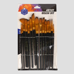 Pack of 15 professional nylon art brushes with multiple shapes for watercolor, oil, and acrylic painting