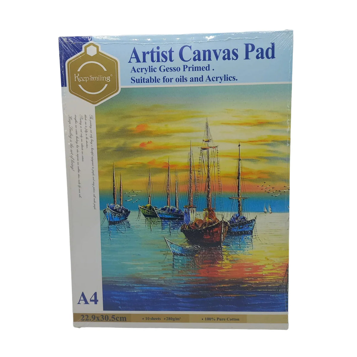 Keep Smiling A4 canvas pad 280gsm for acrylic and oil painting