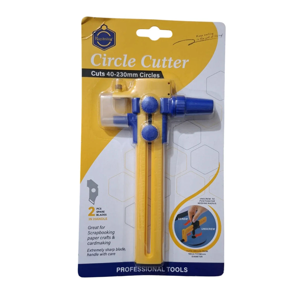 Keep Smiling adjustable circle cutter, cuts circles from 40mm to 230mm for crafts, art, and DIY projects