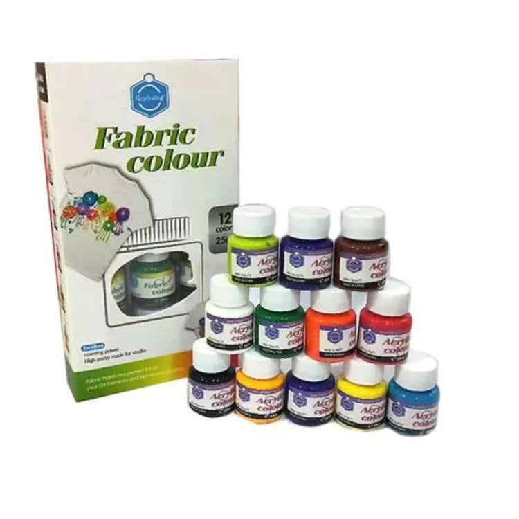 Keep Smiling Fabric Color Paint Set with 12 assorted textile colours in 25ml bottles for fabric painting and DIY crafts