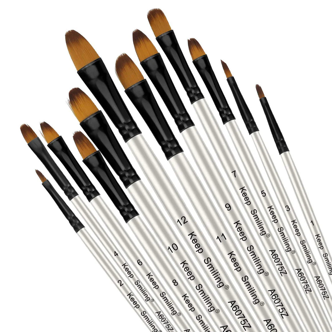 Keep Smiling filbert paint brushes set pack of 12 for watercolor oil and acrylic painting