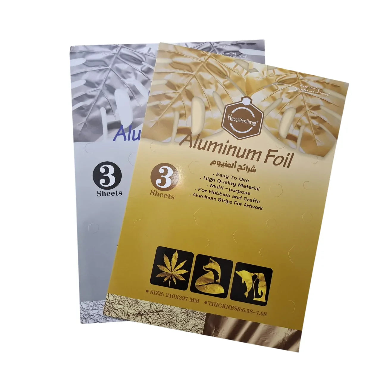 Keep Smiling Golden Silver Aluminum Foil 3 Sheets A4 for crafting and DIY projects.