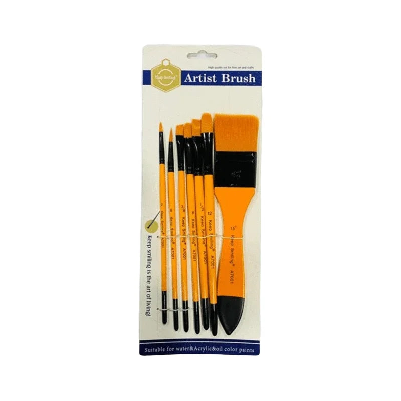 Keep Smiling multi shapes paint brush set A7001, 7-piece pack for acrylic, oil, and craft painting