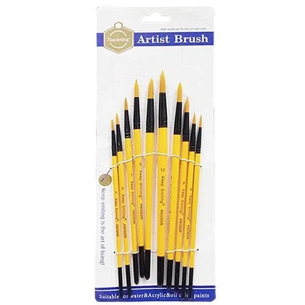 Keep Smiling pack of 10 fine round tip paint brushes for acrylic watercolor and detailed painting