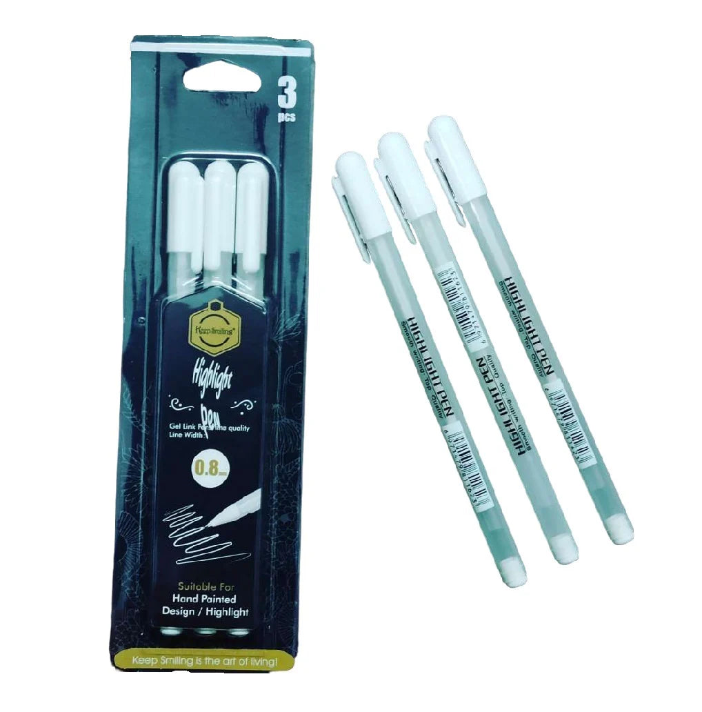 Keep Smiling white gel pen 0.8mm gelly roll pack of 3 for drawing and sketching