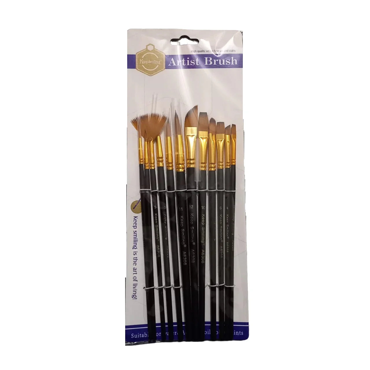 Keep Smiling Professional Multi Shapes Paint Brush 6308 Black Pack of 12