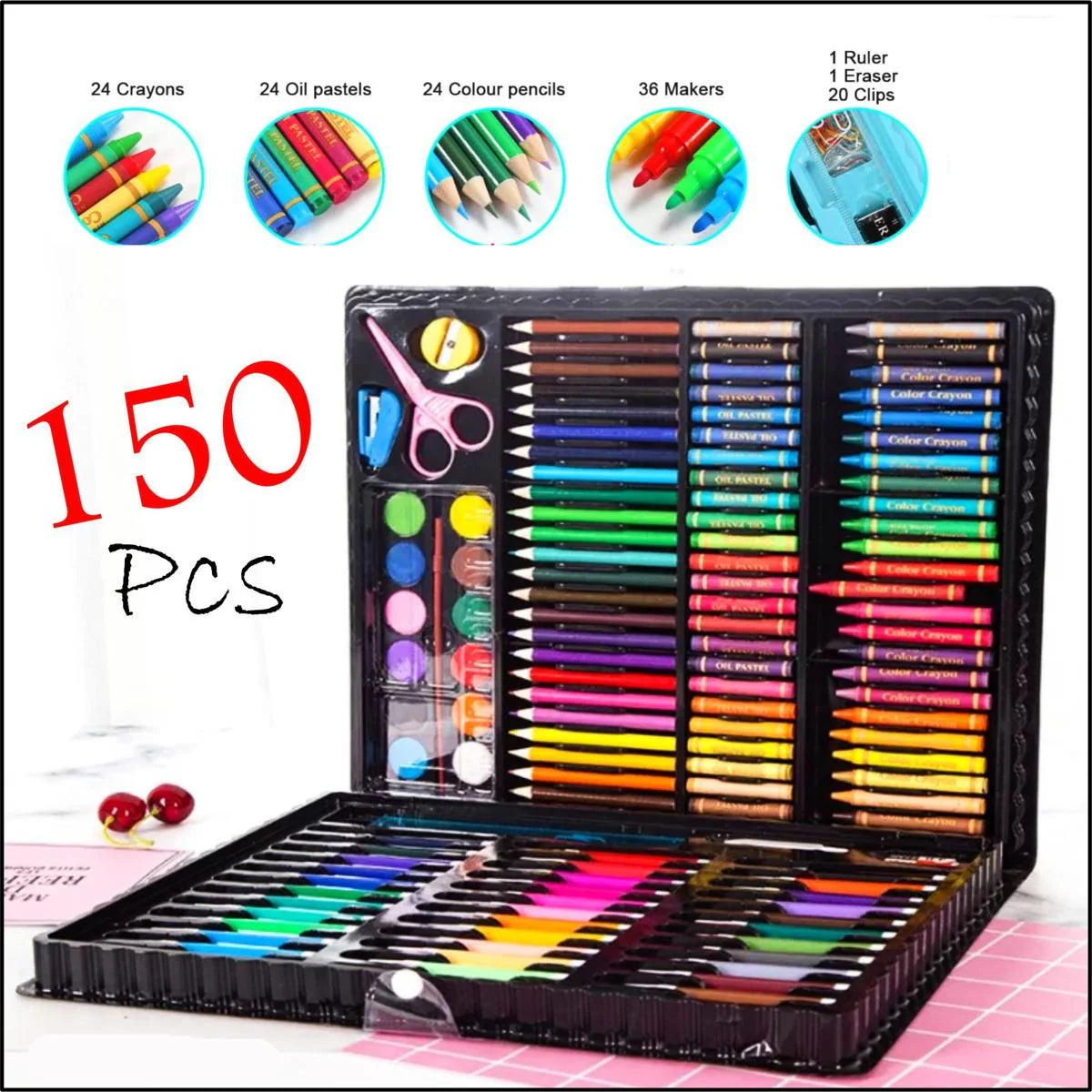 Coloruing Box Kids Colouring Kit – 150 Pcs Colour Box Art & Drawing Set – Funoon ...