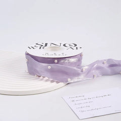 Fabric gift wrapping ribbon with pearl 1.5 inch x 4.5 yard for gifts and decoration