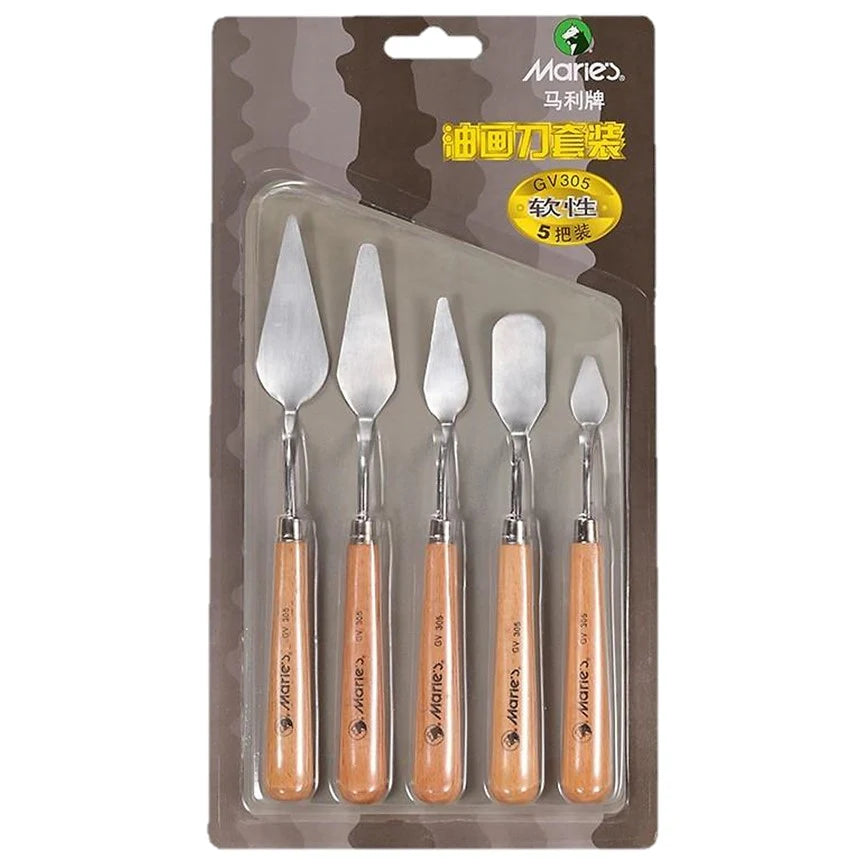 Marie’s 5-piece stainless steel palette knife set for oil and acrylic painting, color mixing and texture tools