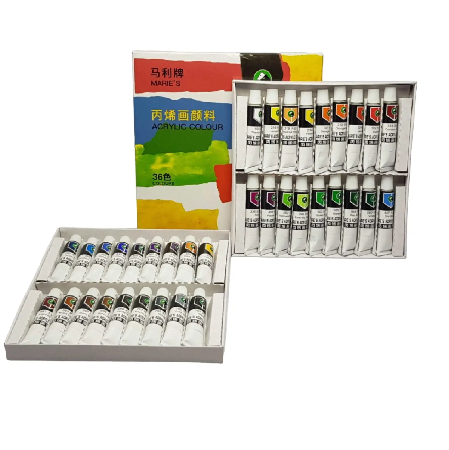 Marie’s acrylic paint color set pack of 36 tubes 12ml each for canvas painting and art projects