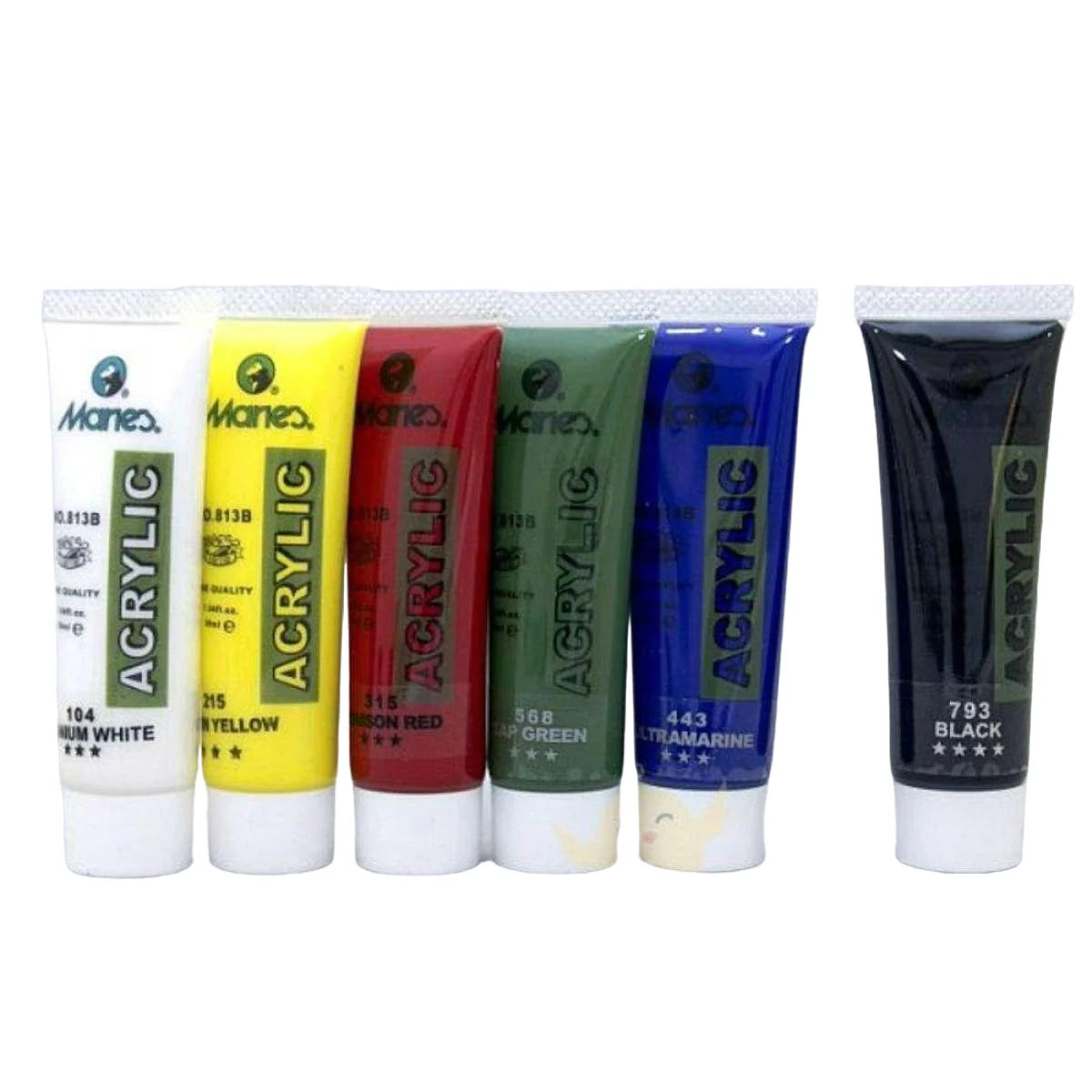 Pack of 6 x 75 ml tubes of Marie's acrylic paints in basic colors for painting and art projects