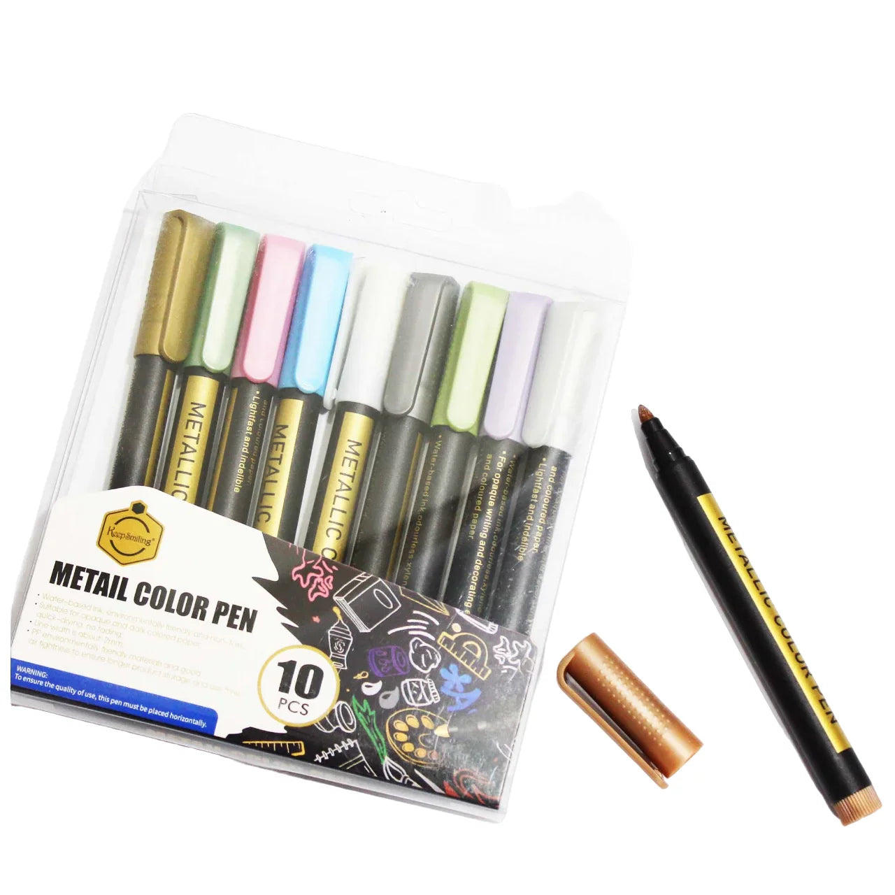 Keep Smiling metallic paint markers pen set of 10 for crafts and art