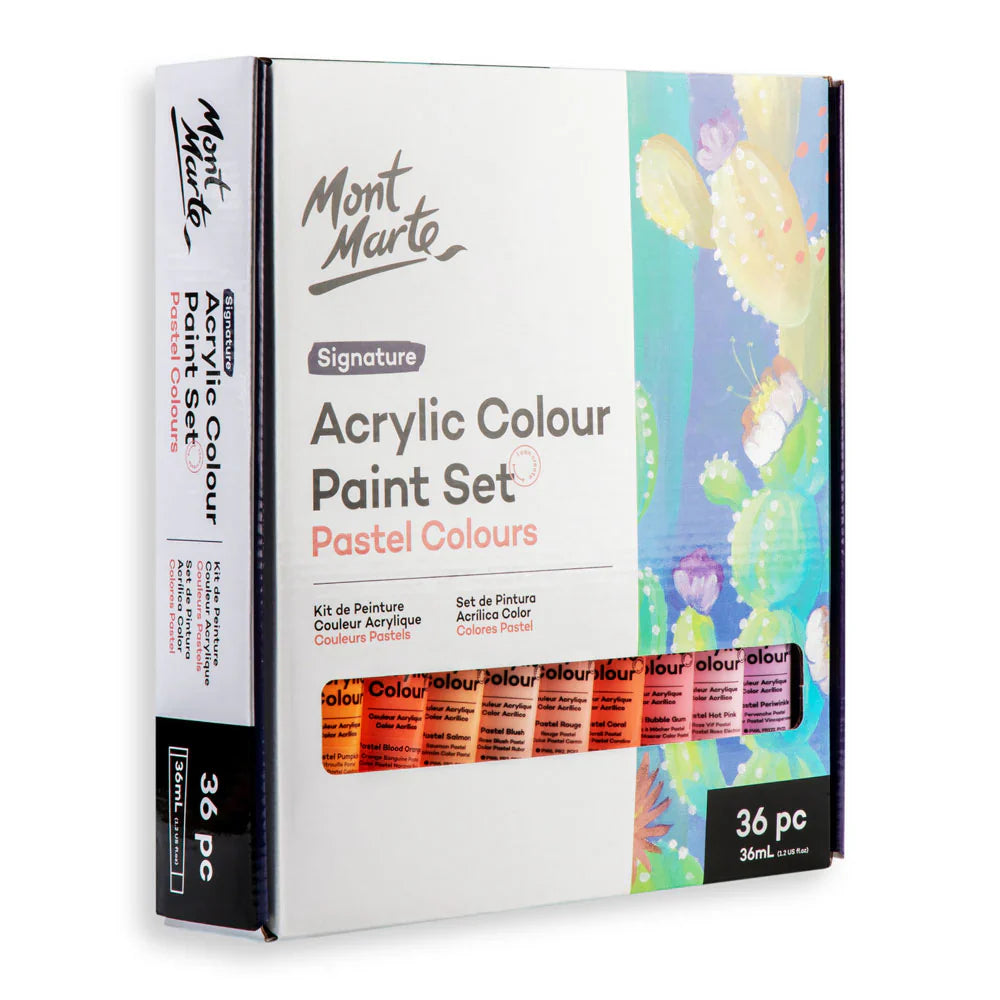 Mont Marte acrylic colour pastel paint set 36 pcs x 36ml for canvas and craft painting