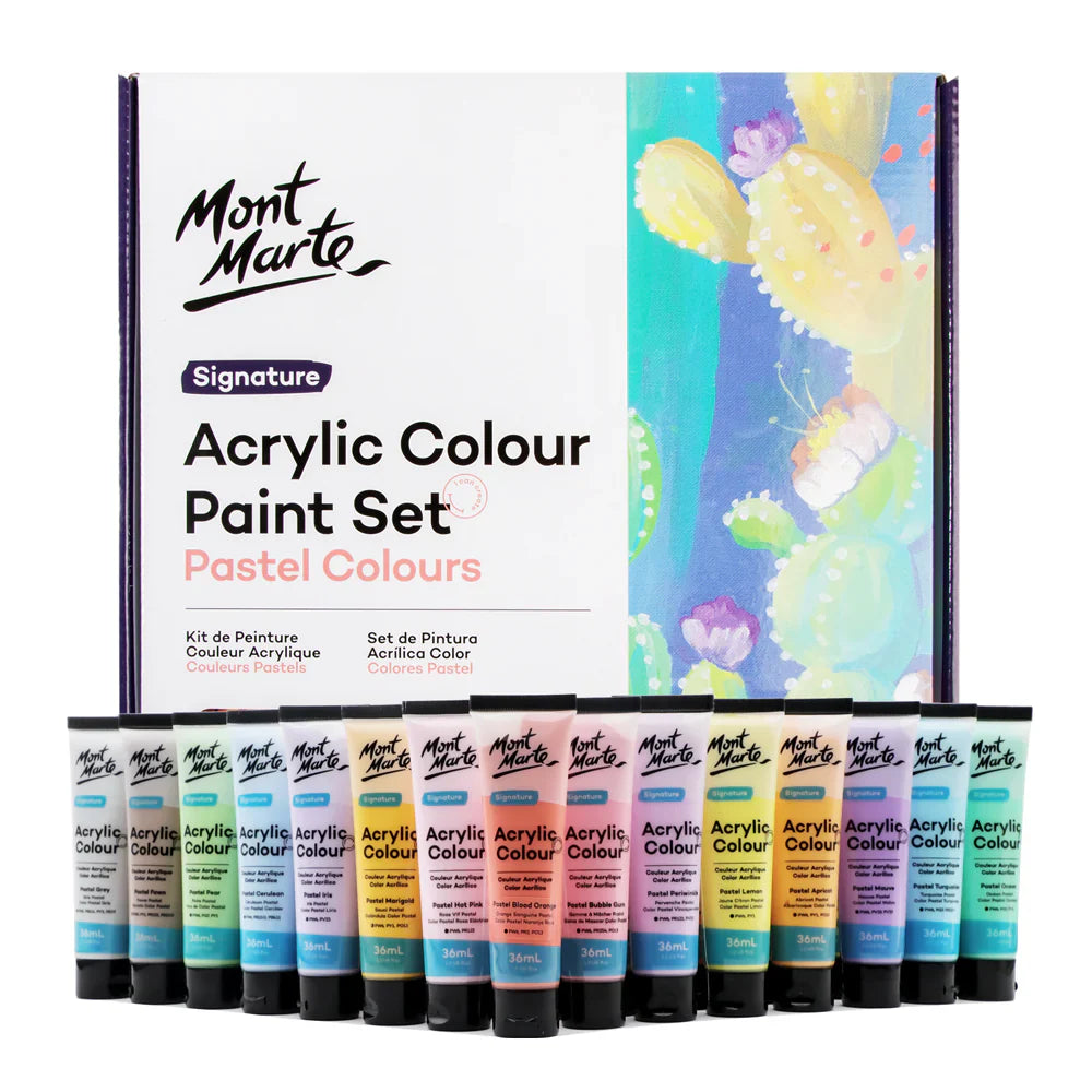 Mont Marte acrylic colour pastel paint set 36 pcs x 36ml for canvas and craft painting
