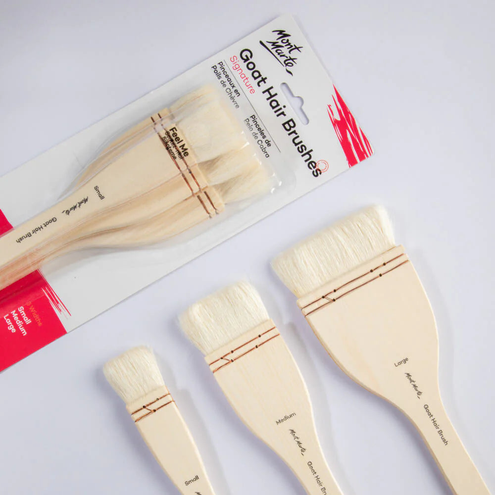 Mont Marte 3 pc goat hair paint brushes for watercolor, acrylic, and fine art painting