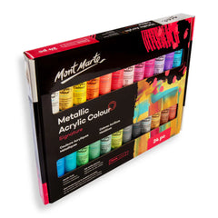 Mont Marte Metallic Acrylic Colour Metallic Paint Set Signature 24pc x 36ml