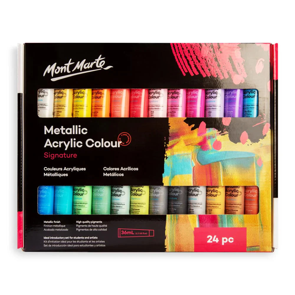 Mont Marte metallic acrylic colour paint set 24 pcs x 36ml for canvas and craft painting