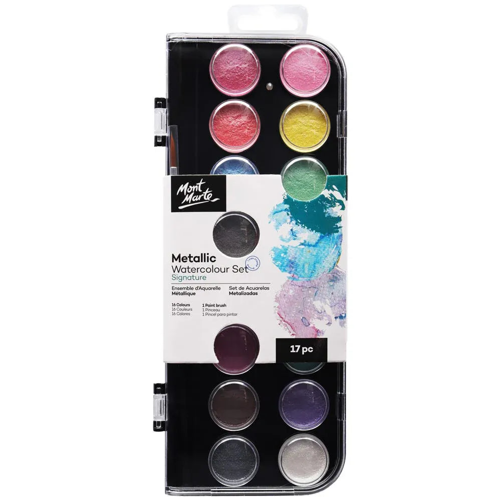 Mont Marte metallic watercolour cake set signature 17 pieces for painting and creative art projects