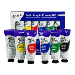 Mont Marte satin acrylic paint primary set 6 colors 75ml tubes for art, canvas and craft painting