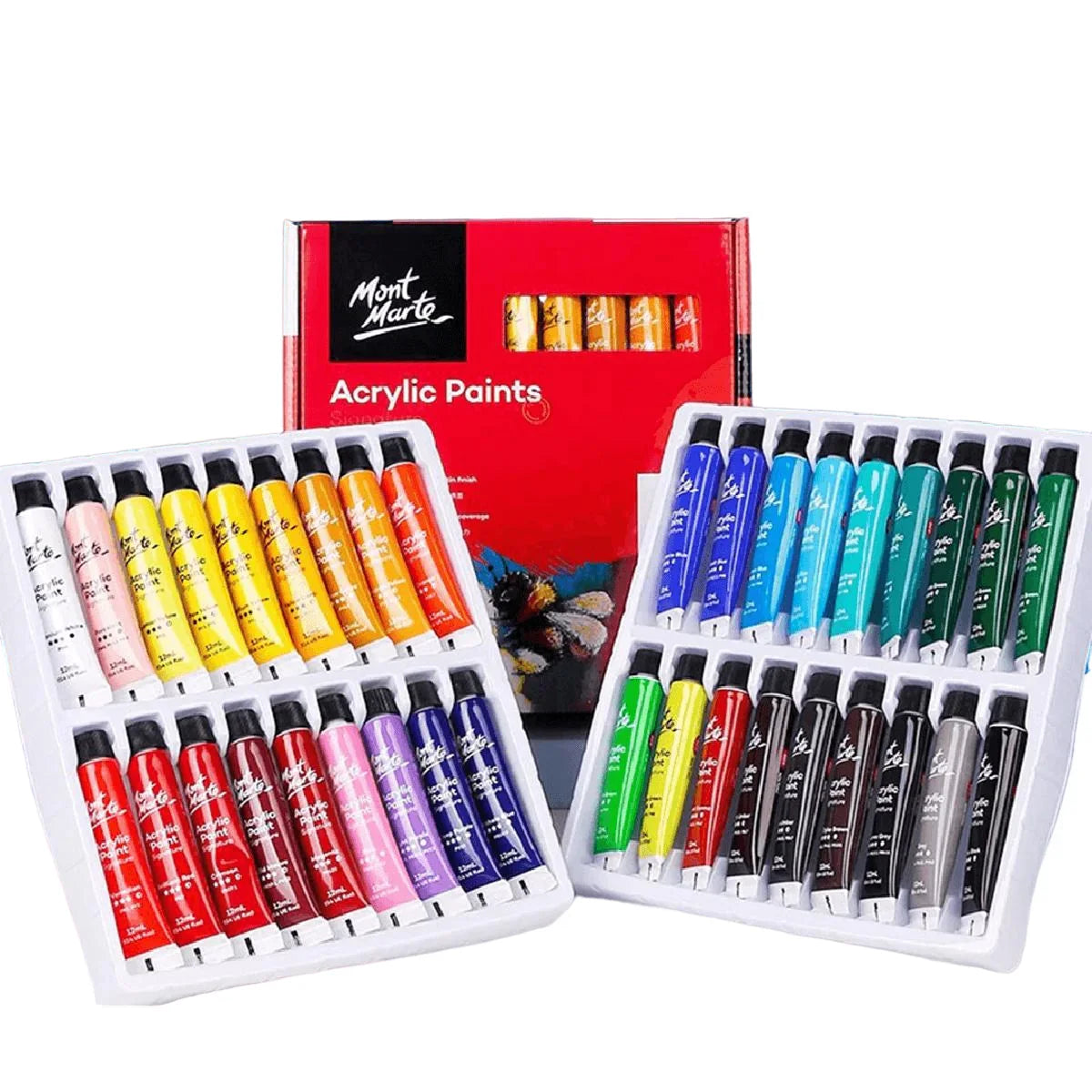 Mont Marte Signature acrylic paint set, 36 tubes of 12ml, bright colors for painting, crafts, and artistic projects