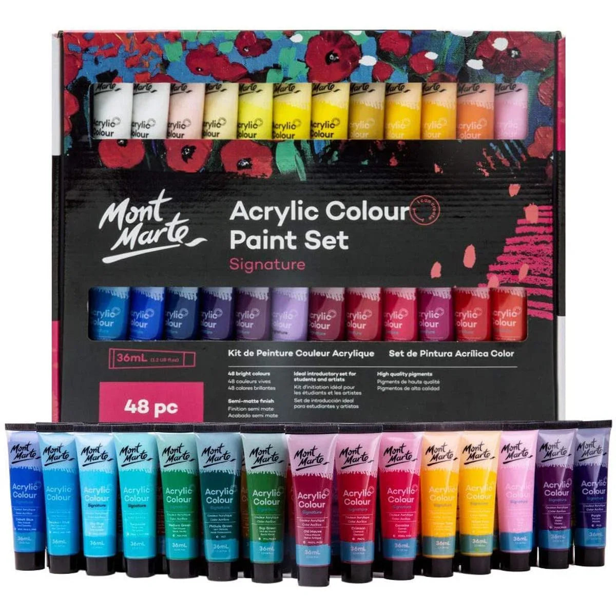 Mont Marte Signature acrylic paint set, 48 tubes of 36ml, vibrant colors for painting, crafts, and artistic projects