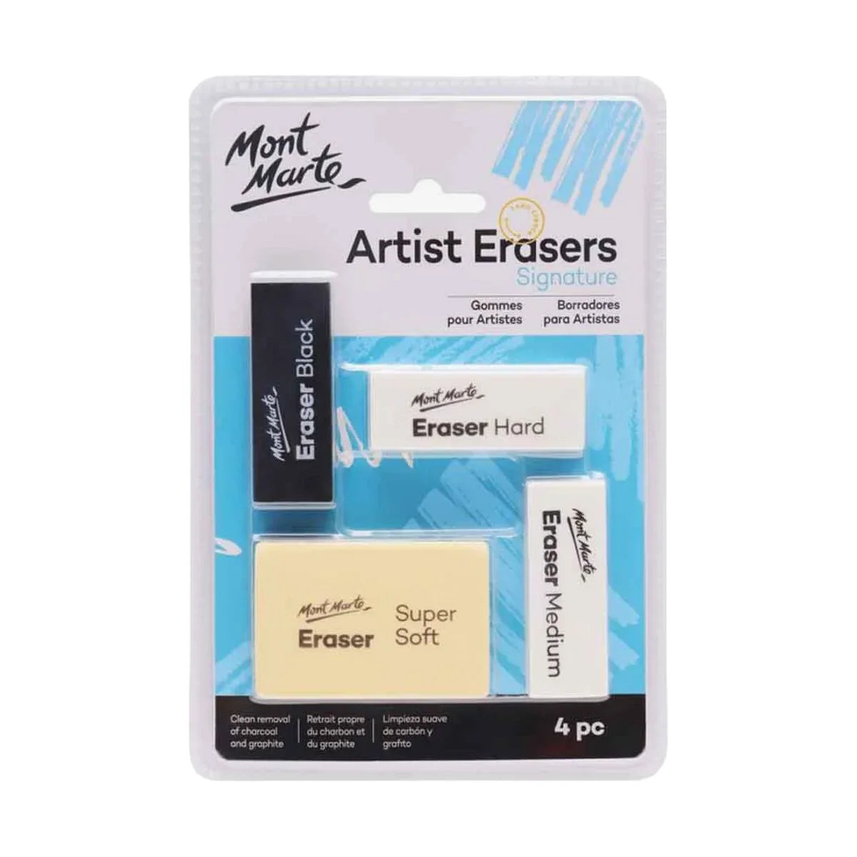 Mont Marte signature artist erasers set of 4 for drawing sketching and fine art use