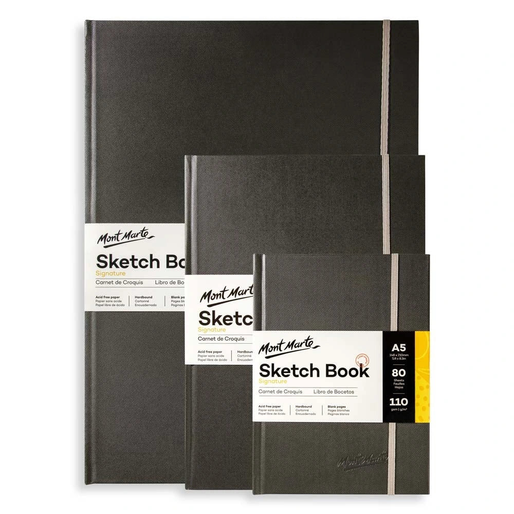 Mont Marte sketchbook A3/A4/A5 hardback with 80 sheets, 110gsm high-quality paper for sketching and drawing