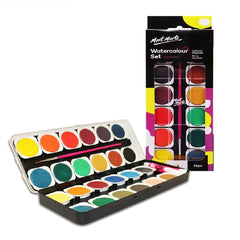 Mont Marte Studio Series 26-piece watercolor cake set with vibrant paints for painting and art projects