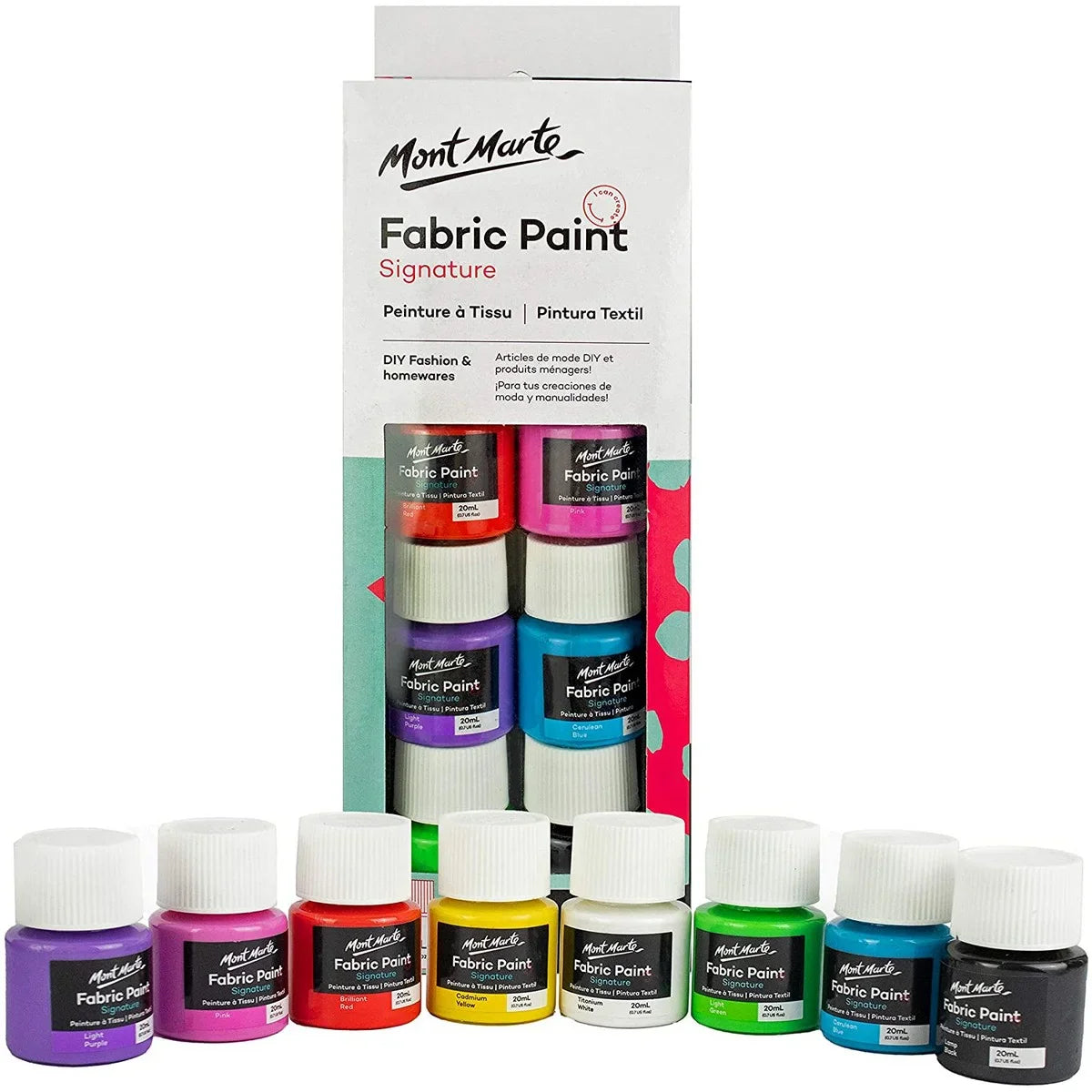 Mont Marte textile and fabric paint set, 8 tubes of 20ml, vibrant colors for painting on fabric, clothing, and DIY craft projects