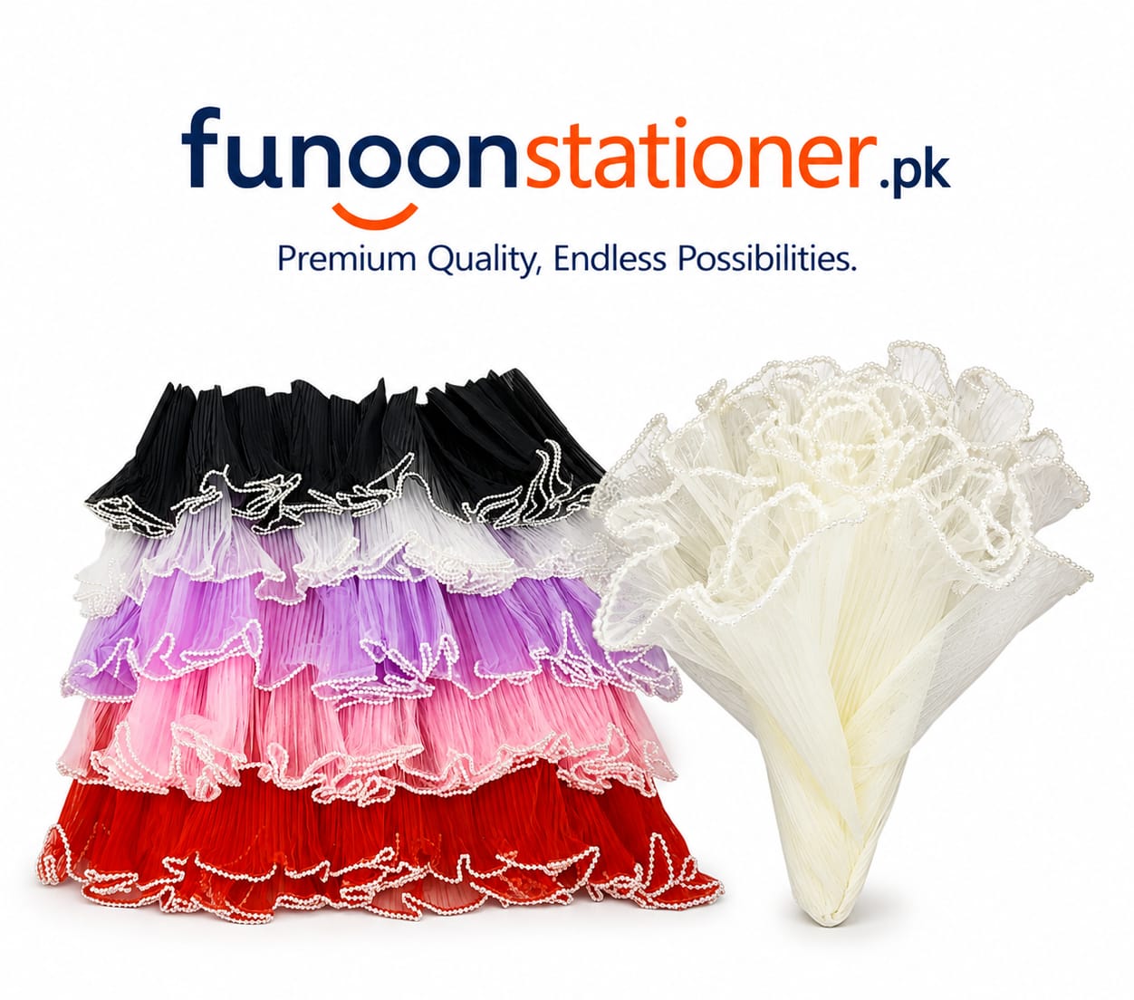 Multicolor white pearl edge organza flower wrapping paper roll for bouquet and gift packaging
