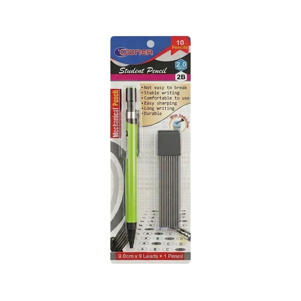 Owner 2B 2.0mm mechanical clutch pencil set with refill leads for drawing and sketching